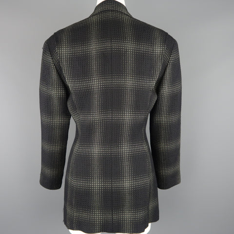 MATSUDA Taille L Noir &amp; Mousse Vert Plaid Laine / Soie Veste Manteau
