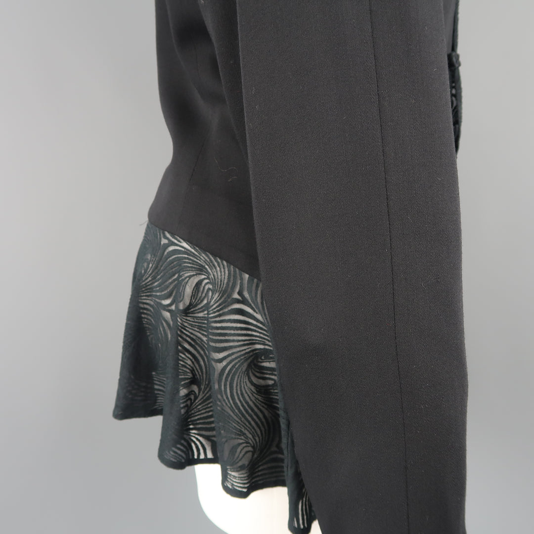 MATSUDA Size M Black Embroidered Lapel Moire Burnout Peplum Jacket