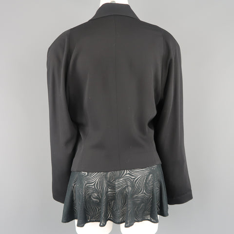 MATSUDA Size M Black Embroidered Lapel Moire Burnout Peplum Jacket