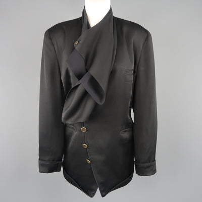 MATSUDA Size M Black Satin Draped Collar Double Breasted Jacket
