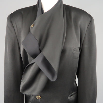 MATSUDA Size M Black Satin Draped Collar Double Breasted Jacket