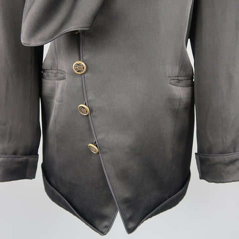 MATSUDA Size M Black Satin Draped Collar Double Breasted Jacket