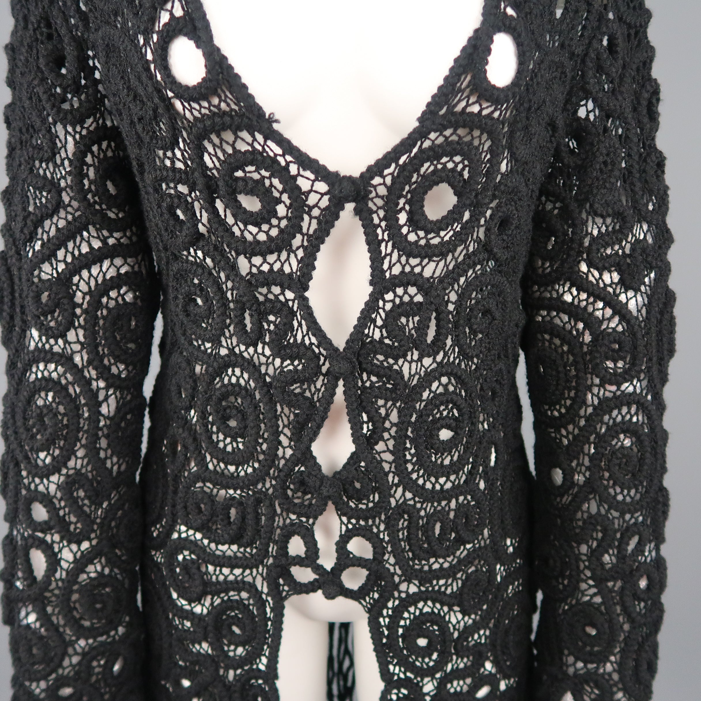 MATSUDA Size M Black Wool Crochet Fringe Cardigan – Sui Generis