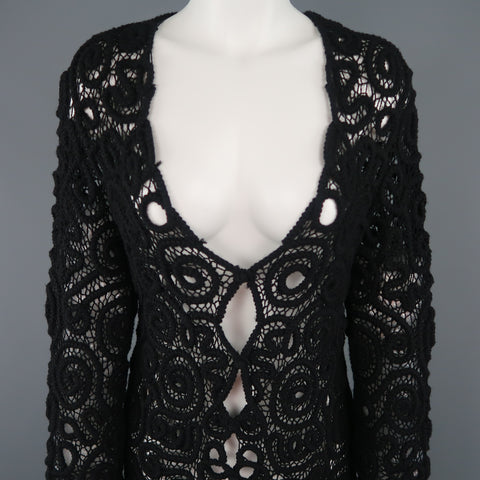 MATSUDA Size M Black Wool Crochet Fringe Cardigan