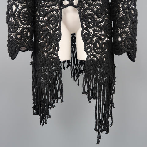 MATSUDA Size M Black Wool Crochet Fringe Cardigan