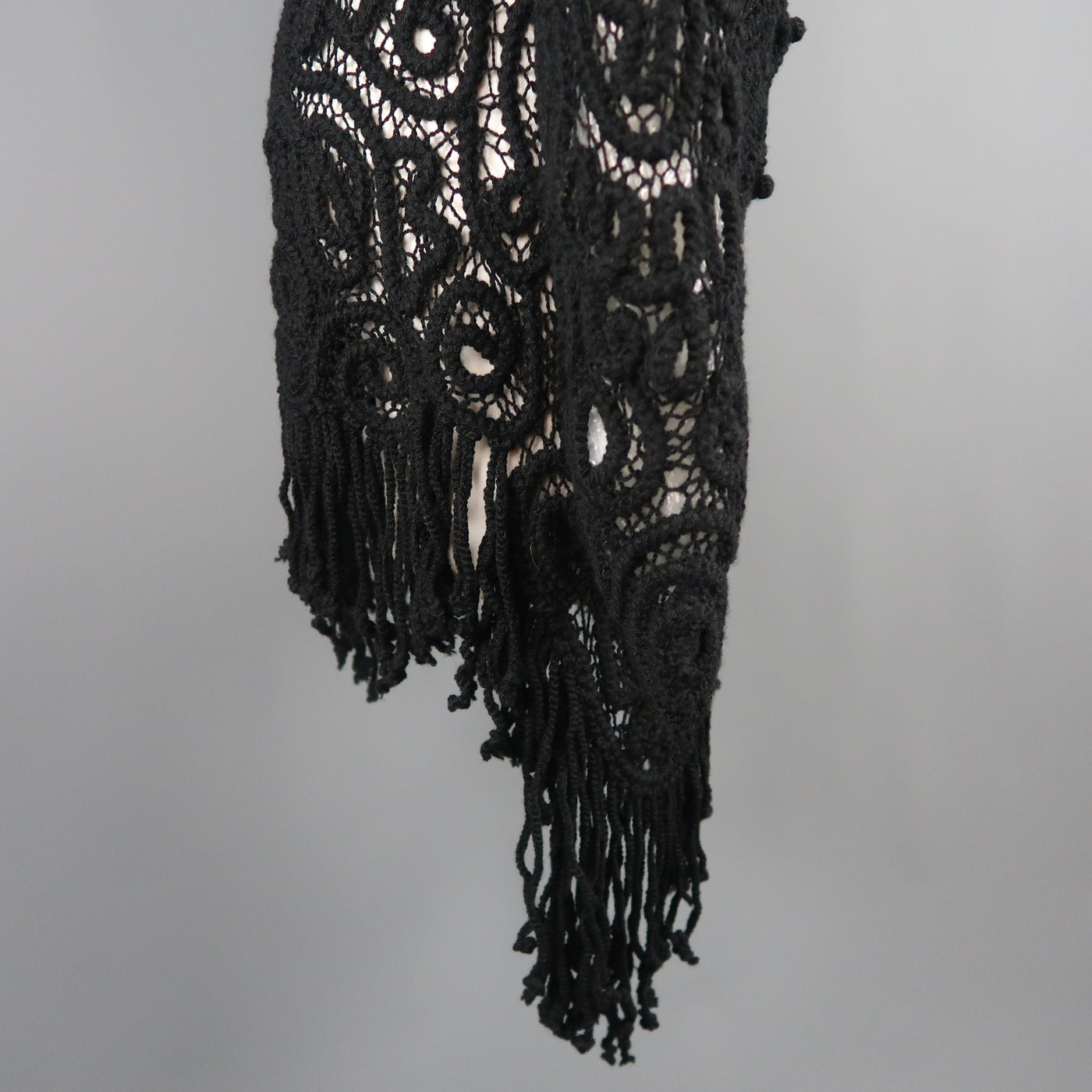 MATSUDA Size M Black Wool Crochet Fringe Cardigan