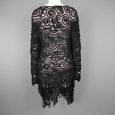 MATSUDA Size M Black Wool Crochet Fringe Cardigan