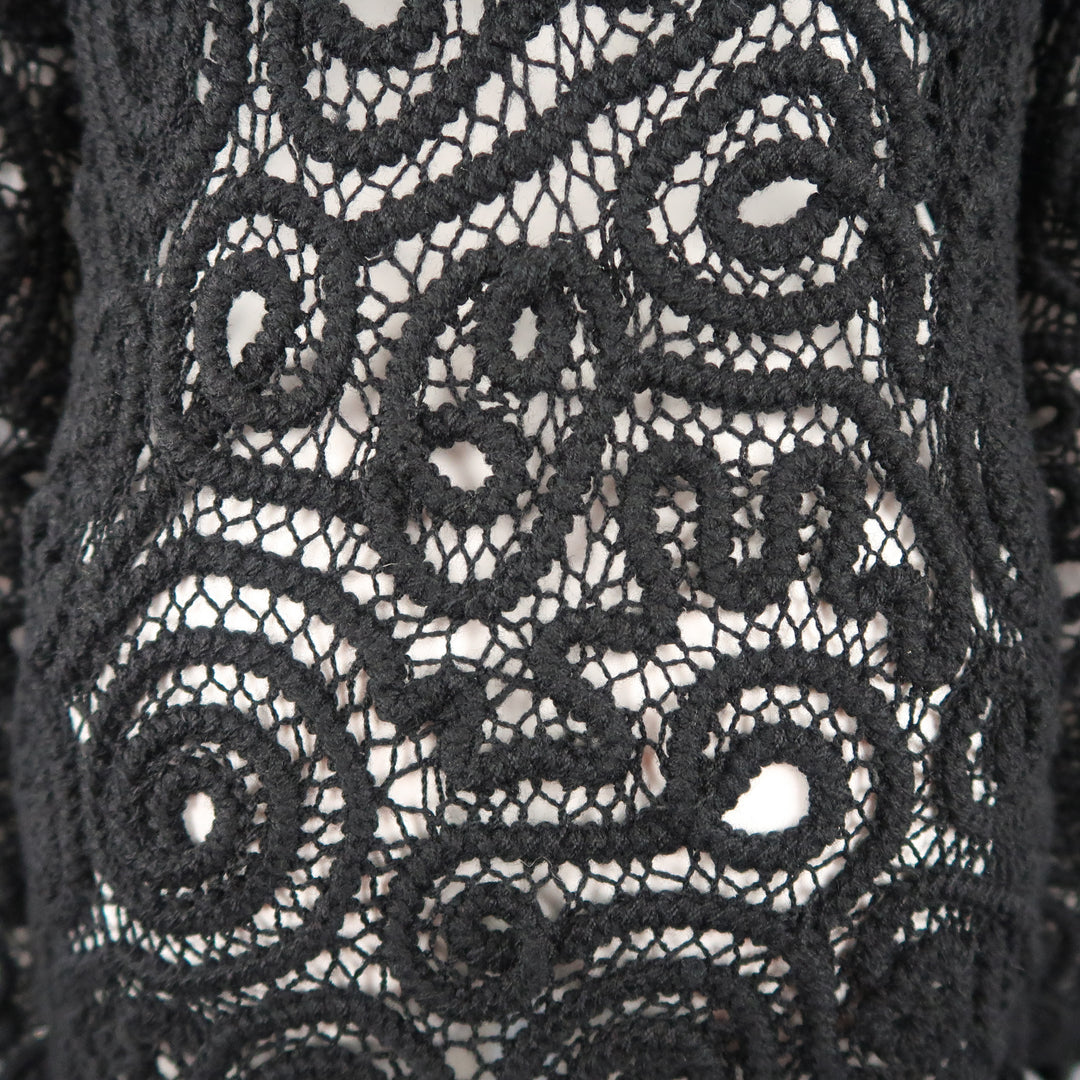 MATSUDA Cárdigan con flecos de ganchillo de lana negra talla M 