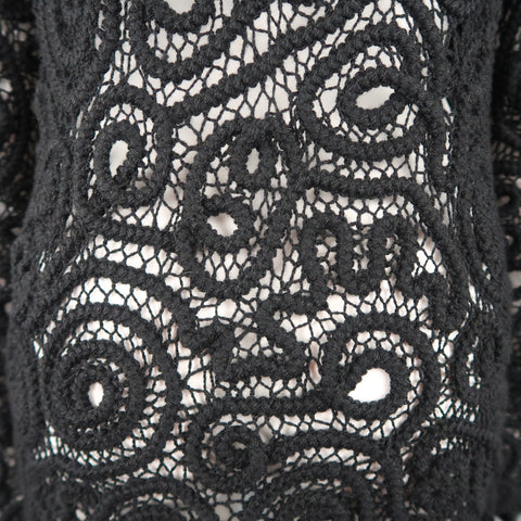 MATSUDA Size M Black Wool Crochet Fringe Cardigan