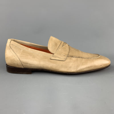 MAURO VOLPONI Size 8 Taupe Solid Leather Slip On Loafers