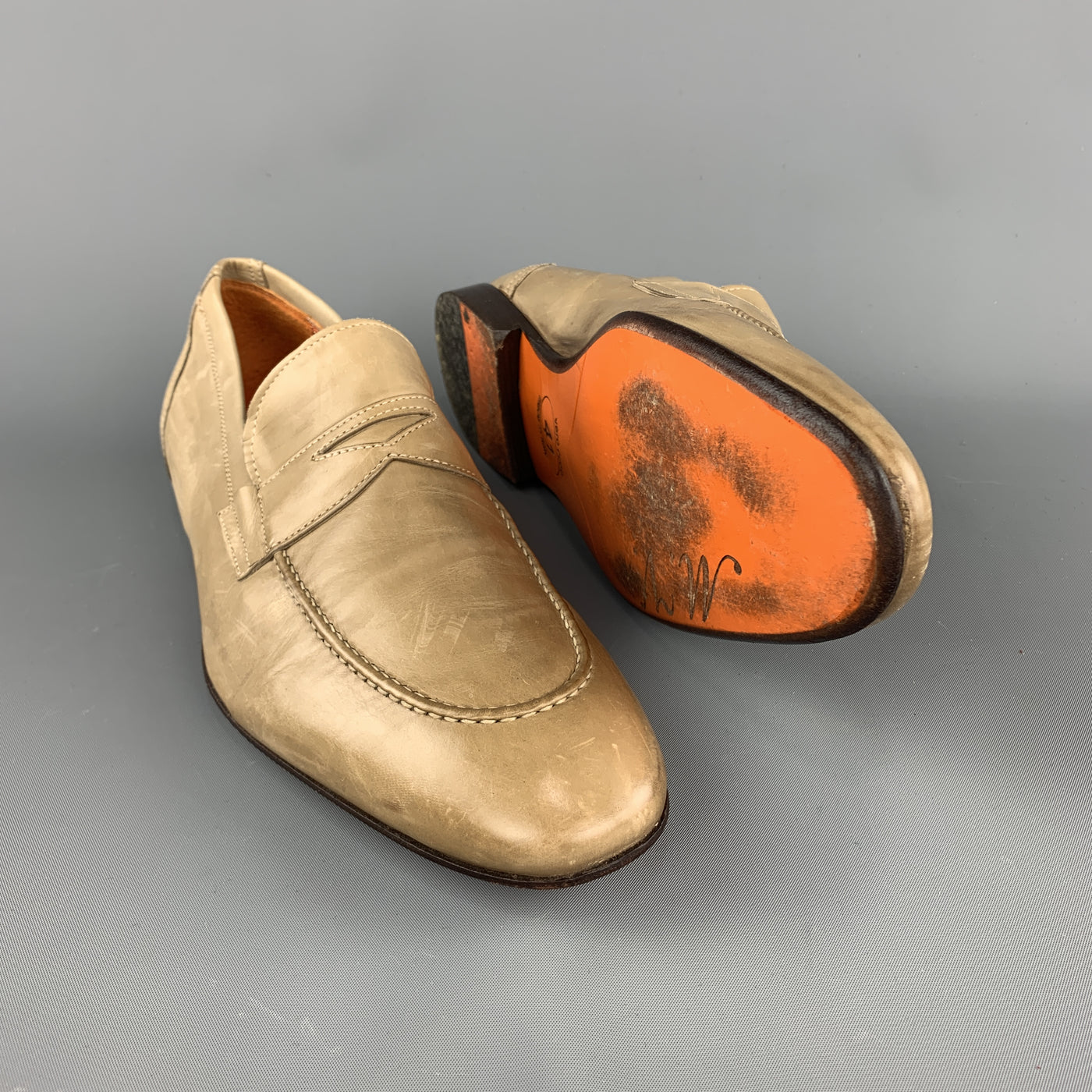 MAURO VOLPONI Size 8 Taupe Solid Leather Slip On Loafers