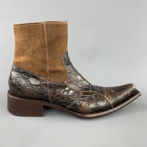 MAURO VOLPONI Taille 8,5 Bottes à glissière latérale texturées marron 