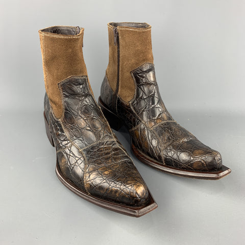 MAURO VOLPONI Taille 8,5 Bottes à glissière latérale texturées marron 