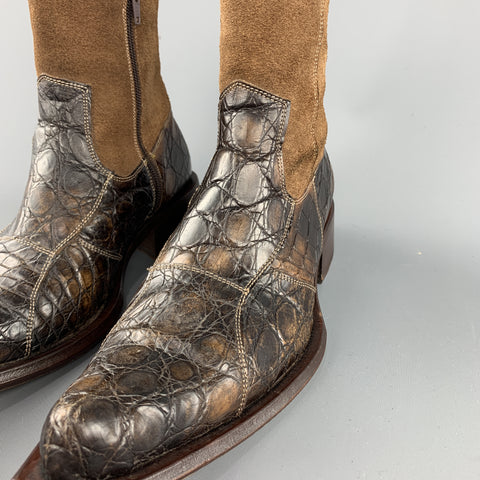 MAURO VOLPONI Size 8.5 Brown Textured Side Zipper Boots
