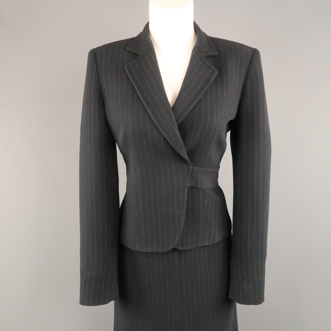 MAX MARA Size 8 Navy Pinstripe Wrapped Blazer Skirt Suit – Sui