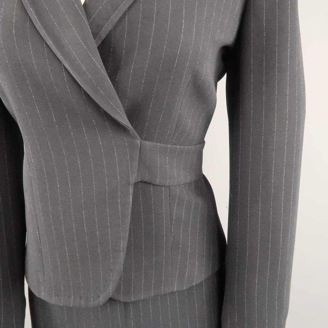 MAX MARA Size 8 Navy Pinstripe Wrapped Blazer Skirt Suit – Sui