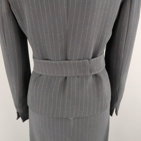 MAX MARA Size 8 Navy Pinstripe Wrapped Blazer Skirt Suit