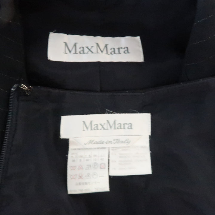 MAX MARA Size 8 Navy Pinstripe Wrapped Blazer Skirt Suit