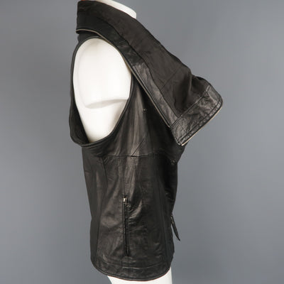 MA JULIUS Fall 2010 - Size M / JP 2 Black Lamb Skin Leather Draped Collar Vest