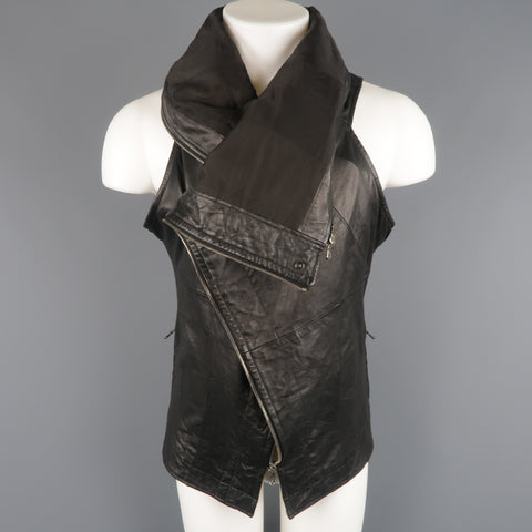 MA JULIUS Fall 2010 - Size M / JP 2 Black Lamb Skin Leather Draped Collar Vest