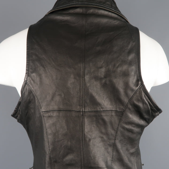 MA JULIUS Fall 2010 - Size M / JP 2 Black Lamb Skin Leather Draped Collar Vest