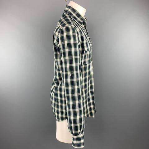 MICHAEL BASTIAN Size M Navy & White Plaid Cotton Button Up Long Sleeve Shirt