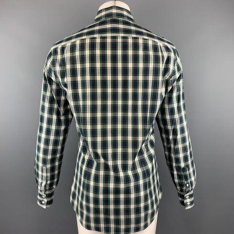 MICHAEL BASTIAN Size M Navy & White Plaid Cotton Button Up Long Sleeve Shirt