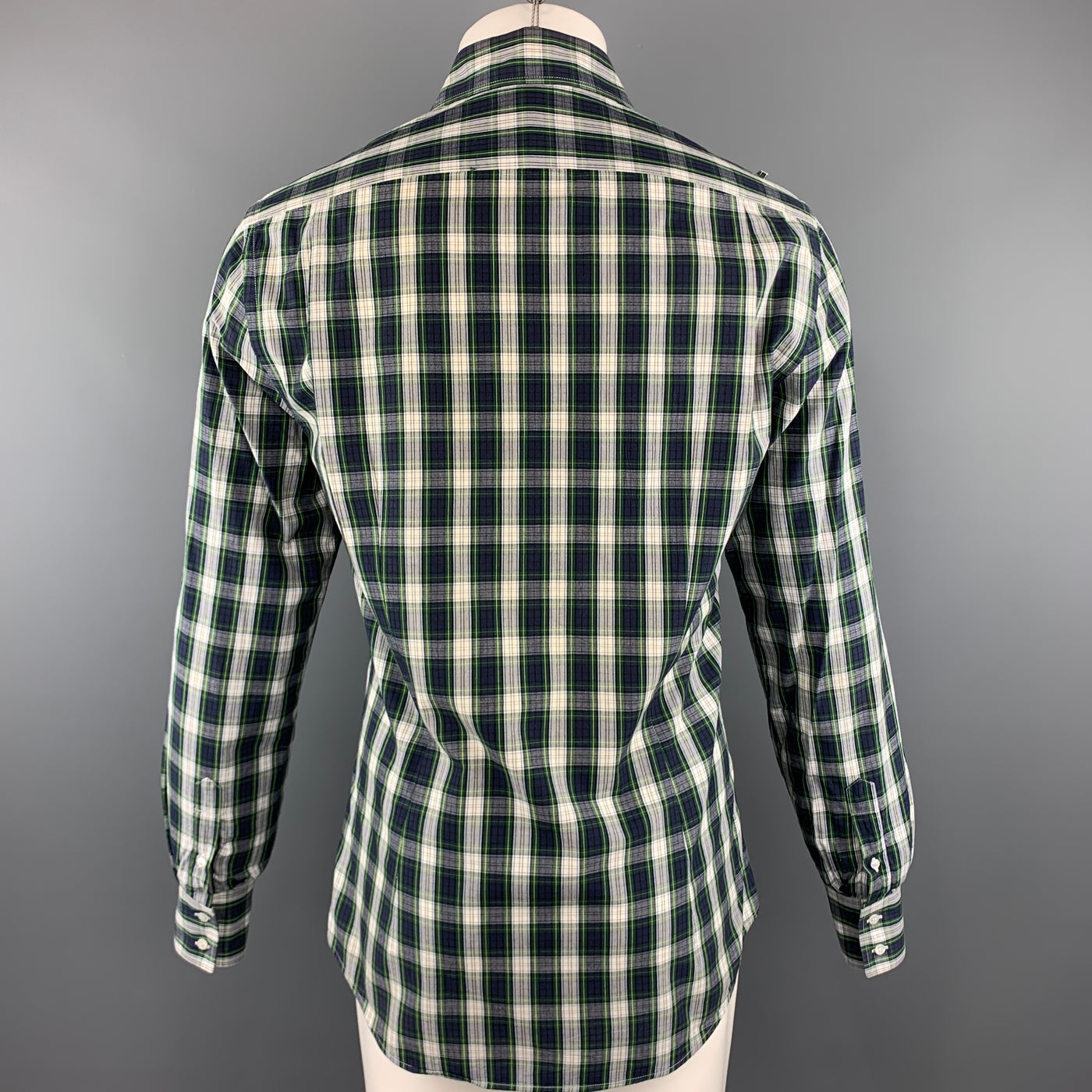 MICHAEL BASTIAN Size M Navy & White Plaid Cotton Button Up Long Sleeve Shirt