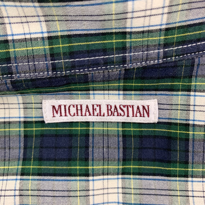 MICHAEL BASTIAN Size M Navy & White Plaid Cotton Button Up Long Sleeve Shirt