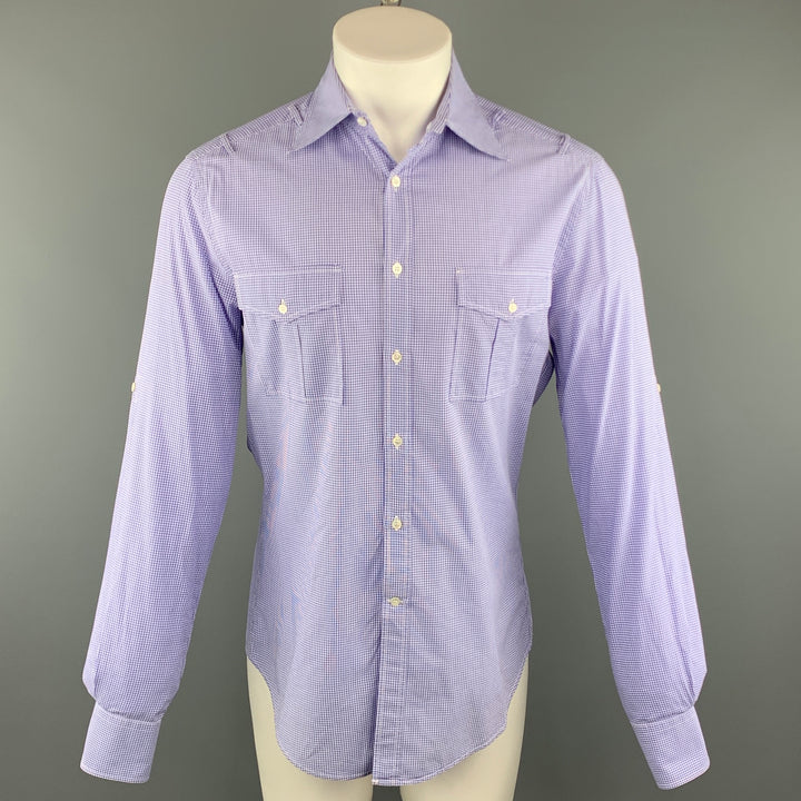 MICHAEL BASTIAN Size M Purple Checkered Cotton Button Up Long Sleeve Shirt