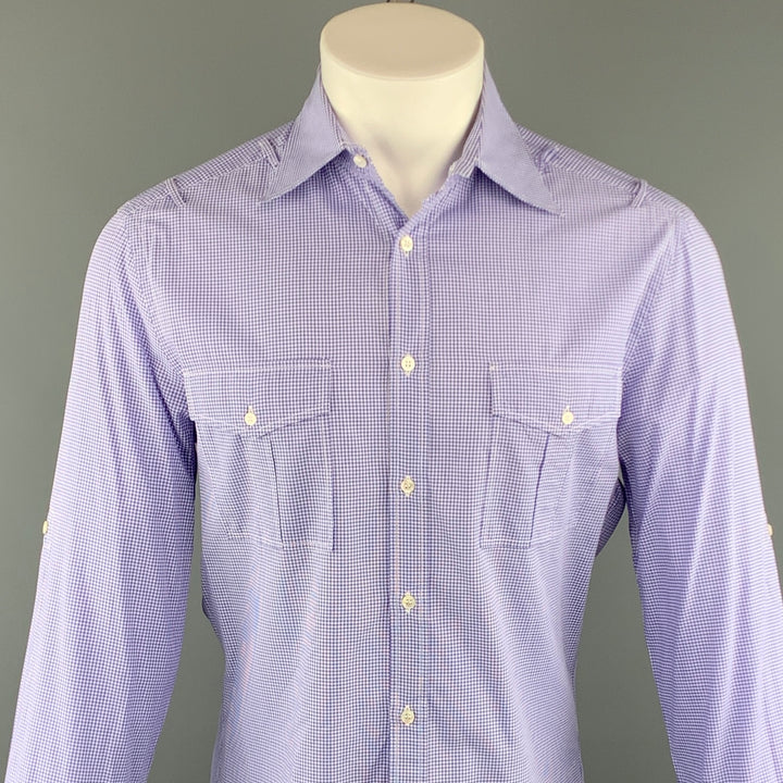 MICHAEL BASTIAN Size M Purple Checkered Cotton Button Up Long Sleeve Shirt