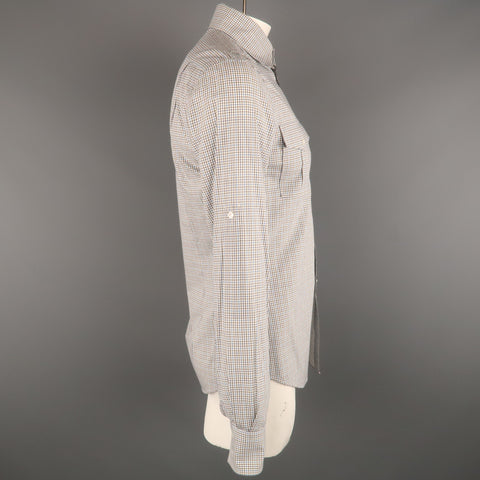 MICHAEL BASTIAN Size S Blue & Brown Plaid Cotton Button Up Long Sleeve Shirt