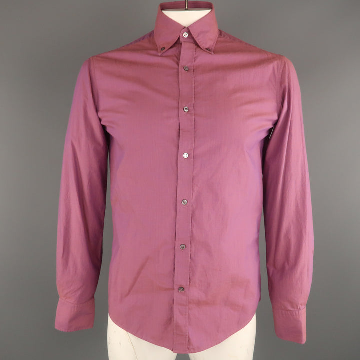 MICHAEL BASTIAN Size S Magenta Solid Cotton Button Up Long Sleeve Shirt