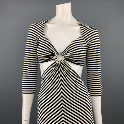 MICHAEL KORS Size 10 Navy & White Striped Cutout Hoop Dress
