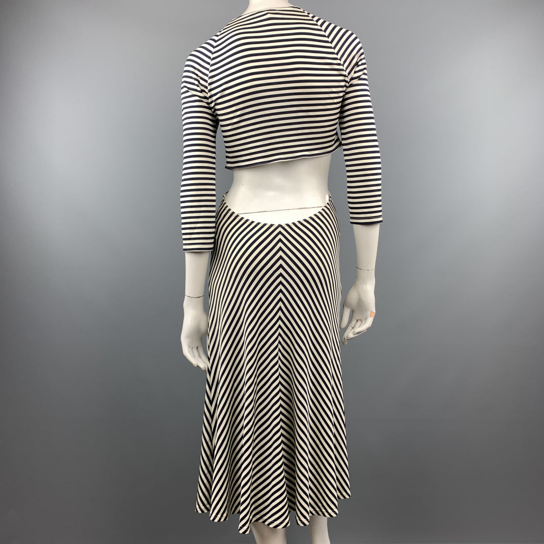 MICHAEL KORS Size 10 Navy & White Striped Cutout Hoop Dress