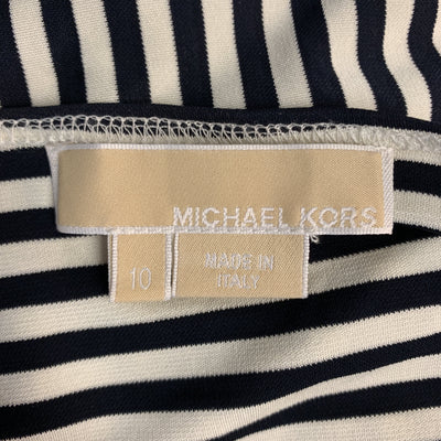 MICHAEL KORS Size 10 Navy & White Striped Cutout Hoop Dress