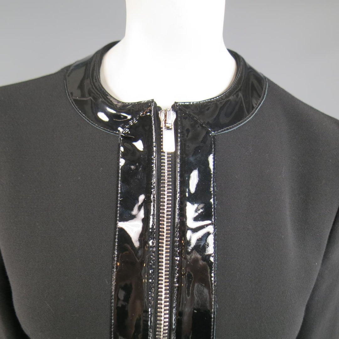 MICHAEL KORS Size 8 Black Virgin Wool & Patent Leather Zip Jacket