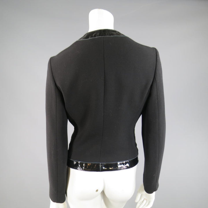MICHAEL KORS Taille 8 Veste zippée en laine vierge noire et cuir verni 