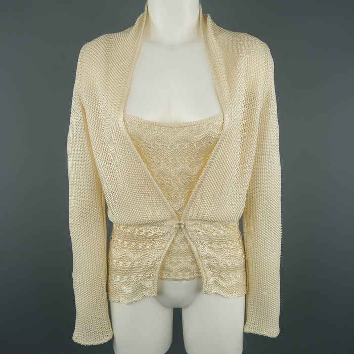MISSONI Size 8 Cream Knit Cardigan & Camisole Top Set