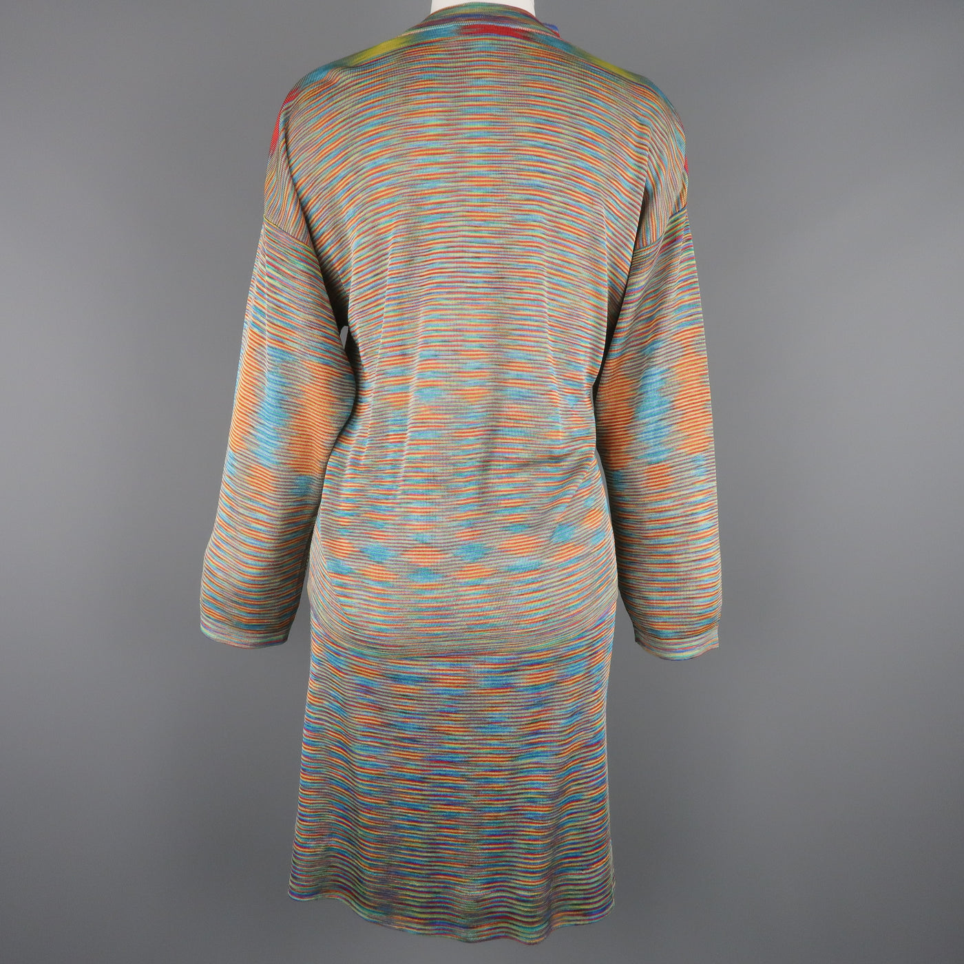 MISSONI Size 8 Multi-Color Rayon Knit Cardigan Skirt Set