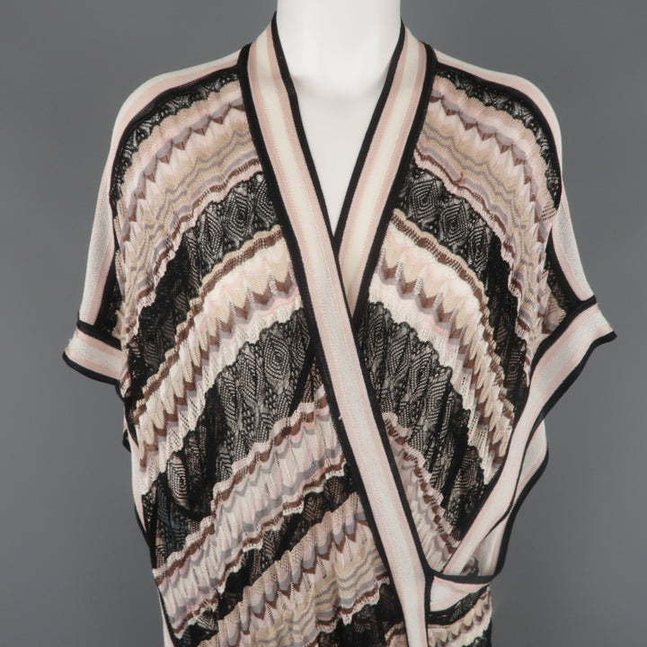 MISSONI Size S Black Taupe & Pink Viscose Silk Blend Mesh Wrap Pullover