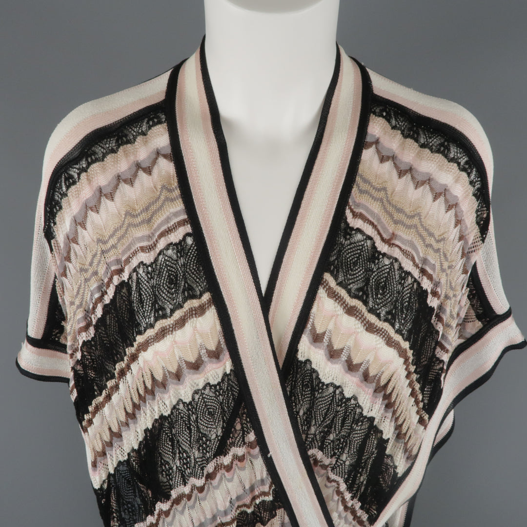 MISSONI Size S Black Taupe & Pink Viscose Silk Blend Mesh Wrap Pullover