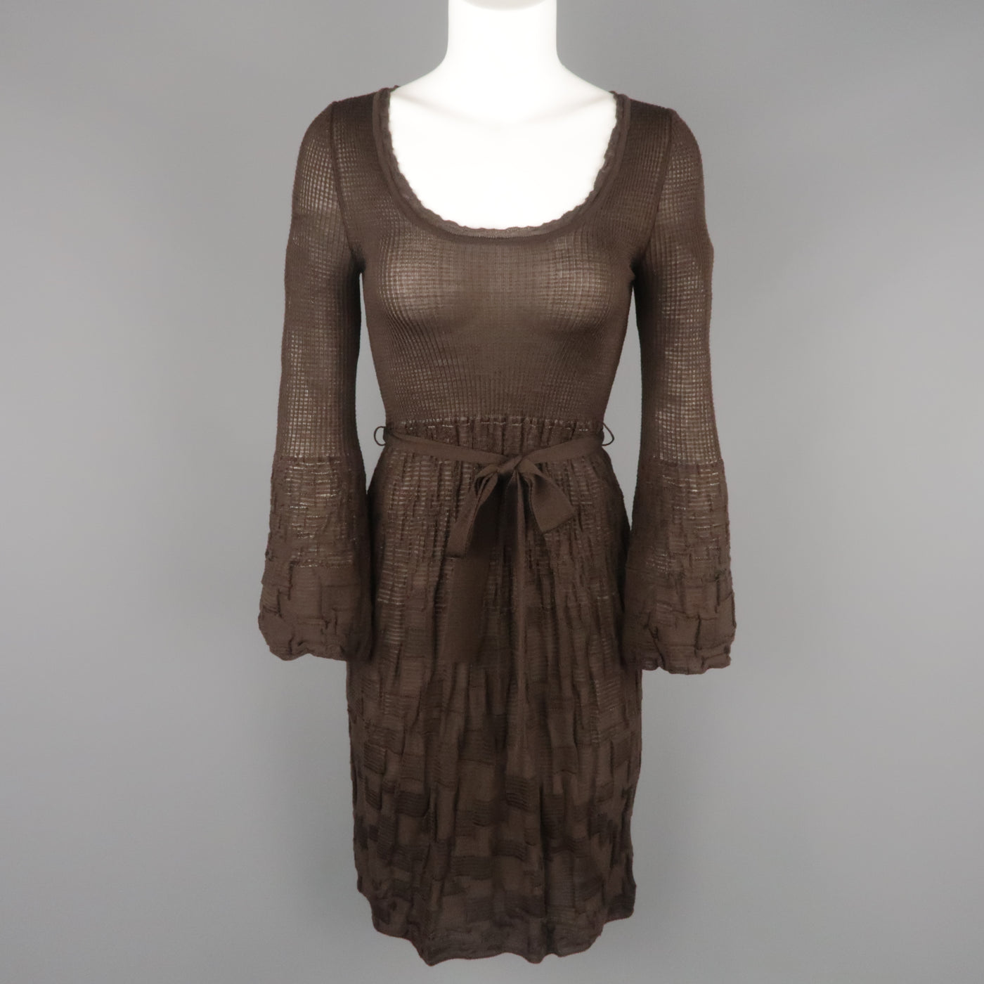 MISSONI Size S Brown Wool / Viscose Knit Fit Flair Bell Sleeve Dress