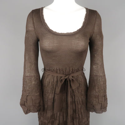 MISSONI Size S Brown Wool / Viscose Knit Fit Flair Bell Sleeve Dress