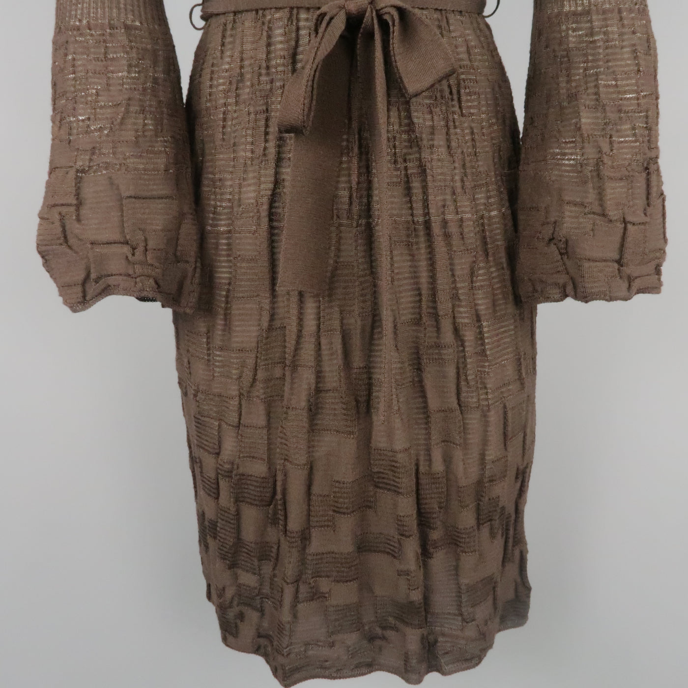 MISSONI Size S Brown Wool / Viscose Knit Fit Flair Bell Sleeve Dress