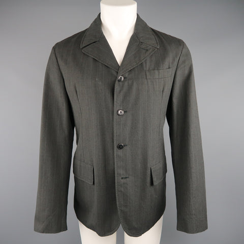 MIU MIU 40 Charcoal & Blue Pinstripe Wool / Cotton 4 Button Sport Coat