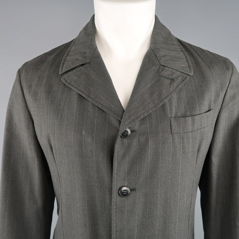 MIU MIU 40 Charcoal & Blue Pinstripe Wool / Cotton 4 Button Sport Coat