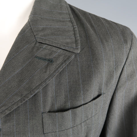MIU MIU 40 Charcoal & Blue Pinstripe Wool / Cotton 4 Button Sport Coat