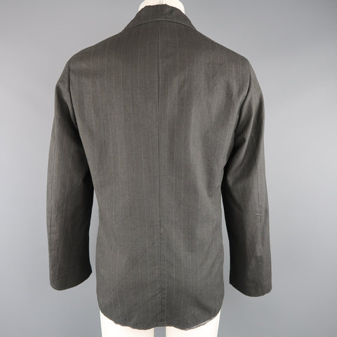 MIU MIU 40 Charcoal & Blue Pinstripe Wool / Cotton 4 Button Sport Coat