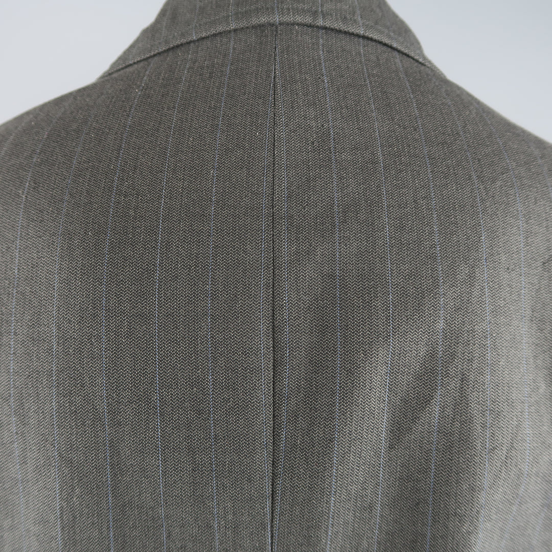 MIU MIU 40 Charcoal & Blue Pinstripe Wool / Cotton 4 Button Sport Coat